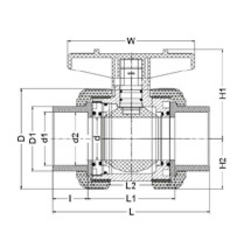 Кран шаровой ПВХ муфтовый промышленного применения EPDM d110 IPS